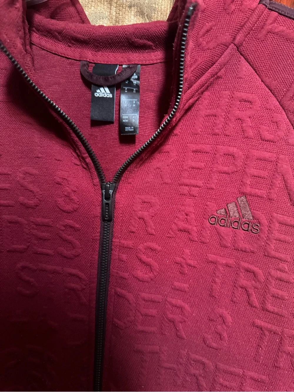 adidas Maroon Textured Three-Stripe Zip Jacket